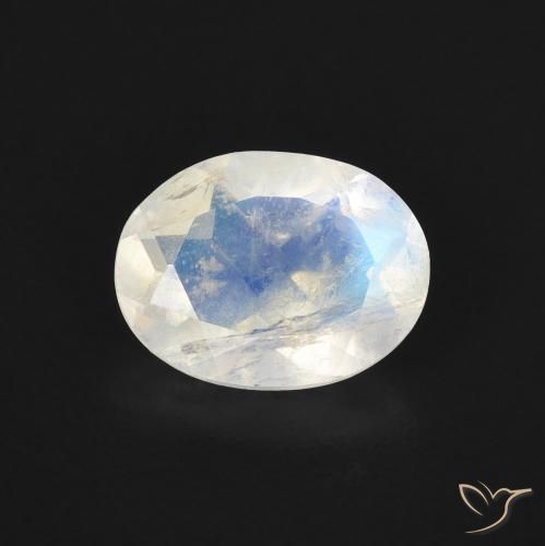 1.30ct Natural Blanco azulado Piedra lunar arcoíris, Ovalada, Transparente