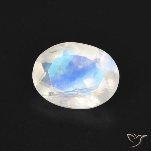 Piedra lunar arcoíris Blanco azulado natural de 1.30 ct, Ovalada, Transparente