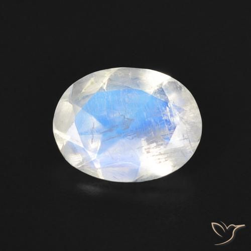 1.38ct Natural Blanco azulado Piedra lunar arcoíris, Ovalada, Transparente
