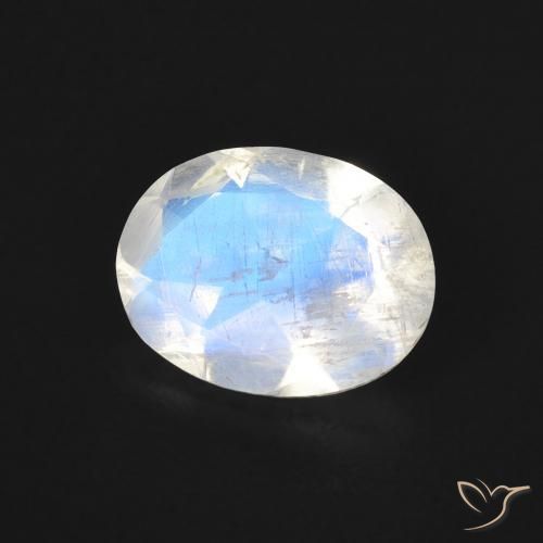 Piedra lunar arcoíris Blanco azulado natural de 1.38 ct, Ovalada, Transparente