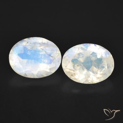 3.48ctw Natural Blanco azulado Piedra lunar arcoíris, Ovalada, Transparente