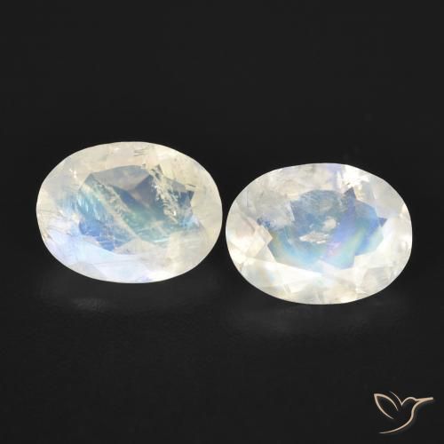 2.37ctw Natural Blanco azulado Piedra lunar arcoíris, Ovalada, Transparente