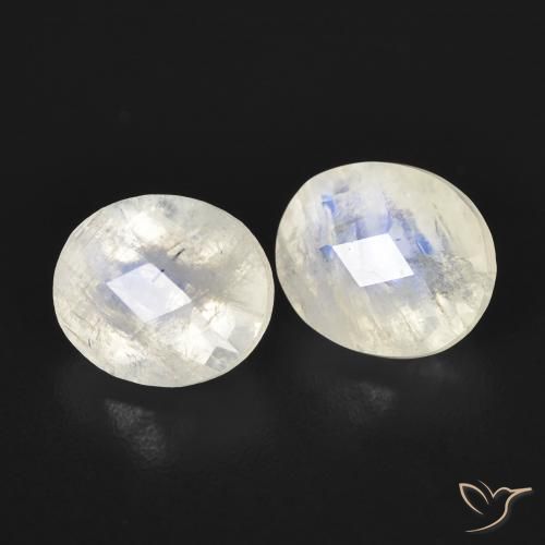 Gemas de Piedra lunar arcoíris Blanco azulado natural de 2.48 ct, Ovalada, Transparente