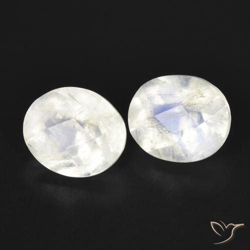 Gemas de Piedra lunar arcoíris Blanco azulado natural de 2.29 ct, Ovalada, Transparente