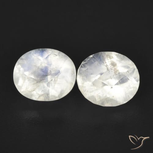 2.36ctw Natural Blanco azulado Piedra lunar arcoíris, Ovalada, Transparente