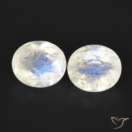 2.46ctw Natural Blanco azulado Piedra lunar arcoíris, Ovalada, Transparente