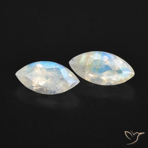 Gemas de Piedra lunar arcoíris Blanco azulado natural de 1.24 ct, Marquesa, Transparente