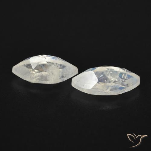 Gemas de Piedra lunar arcoíris Blanco azulado natural de 1.24 ct, Marquesa, Transparente