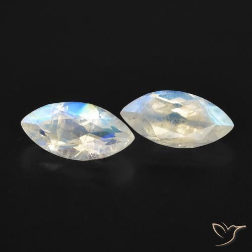 Gemas de Piedra lunar arcoíris Blanco azulado natural de 1.08 ct, Marquesa, Transparente