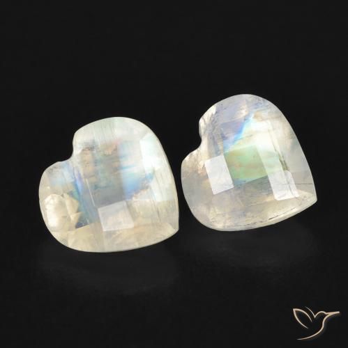 1.34ctw Natural Blanco azulado Piedra lunar arcoíris, Corazón, Transparente