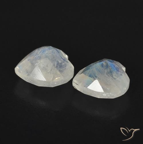 Gemas de Piedra lunar arcoíris Blanco azulado natural de 1.34 ct, Corazón, Transparente