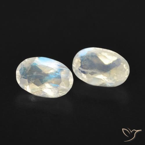 Gemas de Piedra lunar arcoíris Blanco azulado natural de 0.91 ct, Ovalada, Transparente