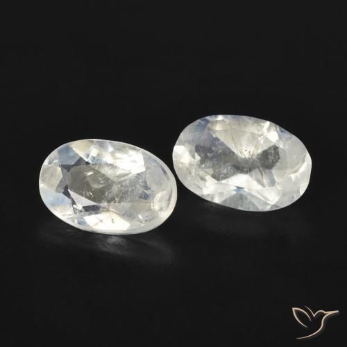 Gemas de Piedra lunar arcoíris Blanco azulado natural de 0.83 ct, Ovalada, Transparente