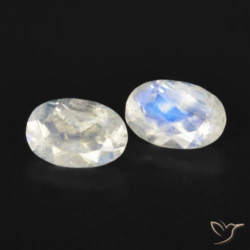 Gemas de Piedra lunar arcoíris Blanco azulado natural de 0.95 ct, Ovalada, Transparente