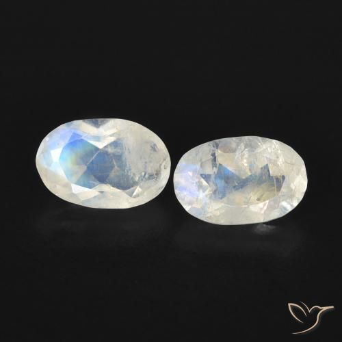 0.82ctw Natural Blanco azulado Piedra lunar arcoíris, Ovalada, Transparente