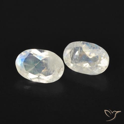 Gemas de Piedra lunar arcoíris Blanco azulado natural de 0.82 ct, Ovalada, Transparente