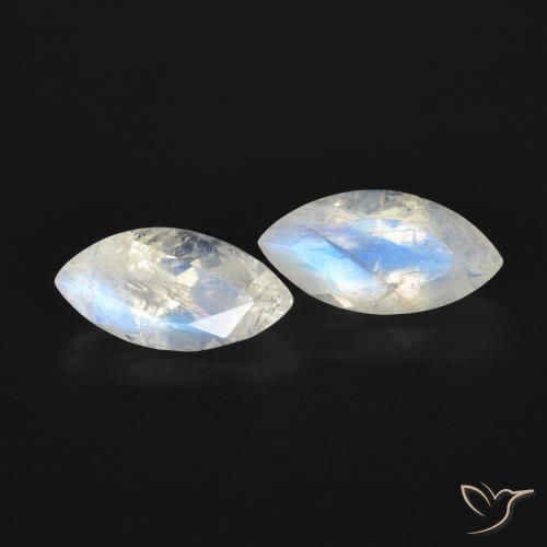 Gemas de Piedra lunar arcoíris Blanco azulado natural de 1.20 ct, Marquesa, Transparente