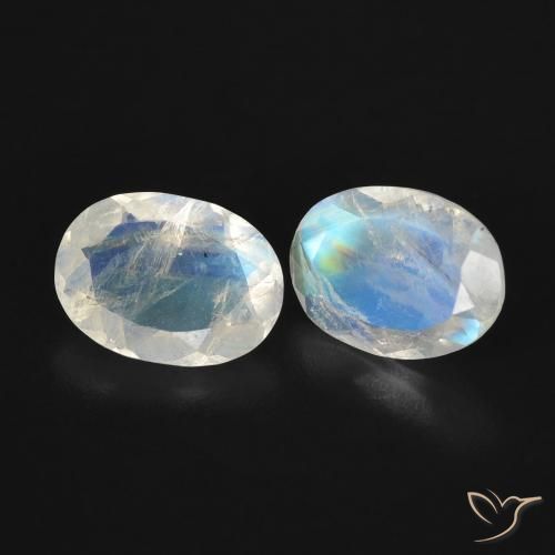 1.98ctw Natural Blanco azulado Piedra lunar arcoíris, Ovalada, Transparente