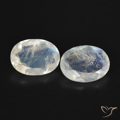Gemas de Piedra lunar arcoíris Blanco azulado natural de 1.98 ct, Ovalada, Transparente