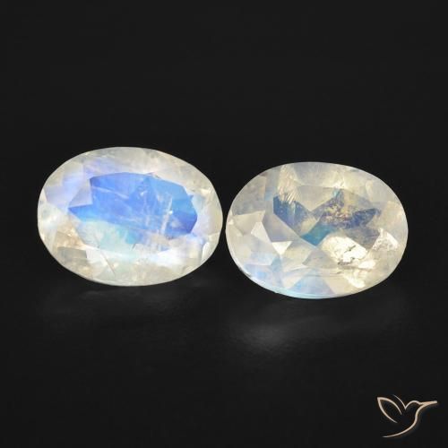2.39ctw Natural Blanco azulado Piedra lunar arcoíris, Ovalada, Transparente