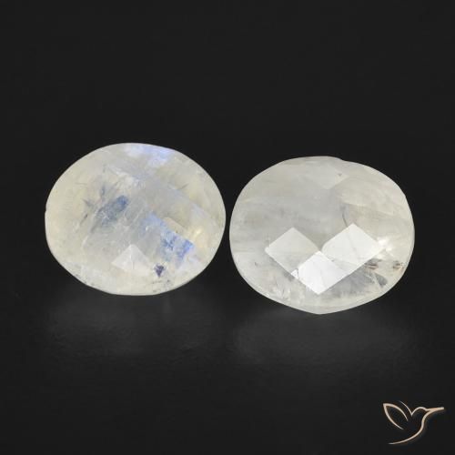 2.08ctw Natural Blanco azulado Piedra lunar arcoíris, Ovalada, Transparente