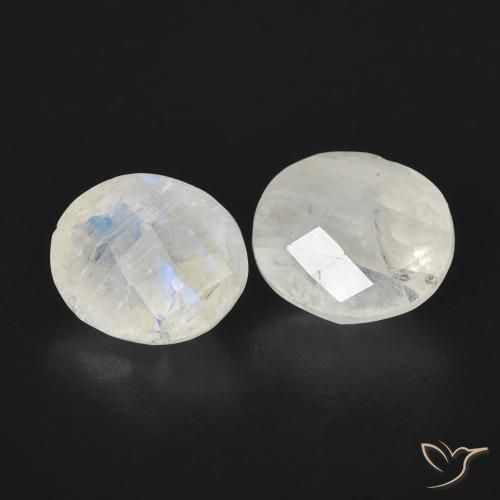 Gemas de Piedra lunar arcoíris Blanco azulado natural de 2.08 ct, Ovalada, Transparente