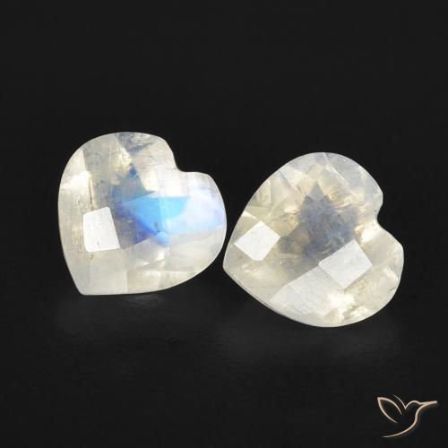 1.33ctw Natural Blanco azulado Piedra lunar arcoíris, Corazón, Transparente