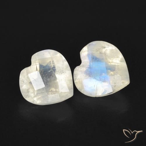 Gemas de Piedra lunar arcoíris Blanco azulado natural de 1.33 ct, Corazón, Transparente