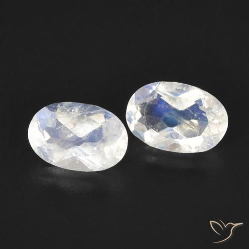 Gemas de Piedra lunar arcoíris Blanco azulado natural de 0.88 ct, Ovalada, Transparente
