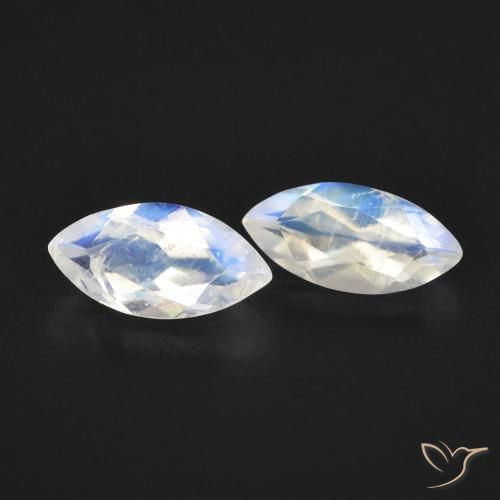 Gemas de Piedra lunar arcoíris Blanco azulado natural de 1.04 ct, Marquesa, Transparente