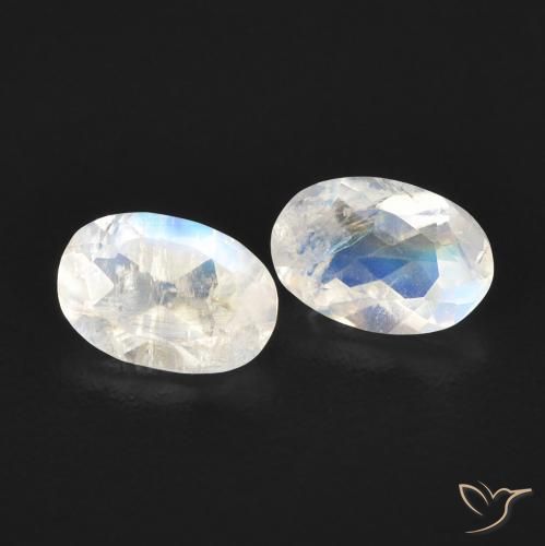 Gemas de Piedra lunar arcoíris Blanco azulado natural de 0.81 ct, Ovalada, Transparente