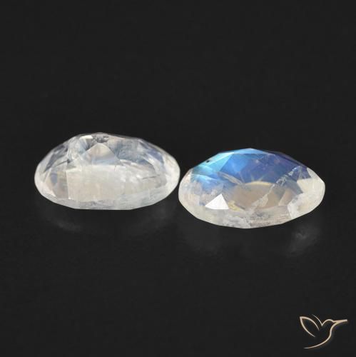 Gemas de Piedra lunar arcoíris Blanco azulado natural de 0.81 ct, Ovalada, Transparente