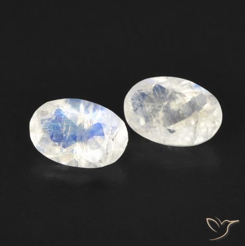 Gemas de Piedra lunar arcoíris Blanco azulado natural de 0.82 ct, Ovalada, Transparente