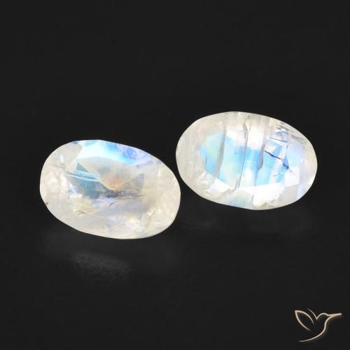 Gemas de Piedra lunar arcoíris Blanco azulado natural de 0.94 ct, Ovalada, Transparente