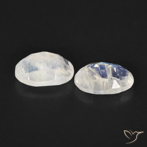 Gemas de Piedra lunar arcoíris Blanco azulado natural de 0.94 ct, Ovalada, Transparente