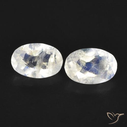 0.84ctw Natural Blanco azulado Piedra lunar arcoíris, Ovalada, Transparente