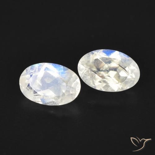 Gemas de Piedra lunar arcoíris Blanco azulado natural de 0.95 ct, Ovalada, Transparente