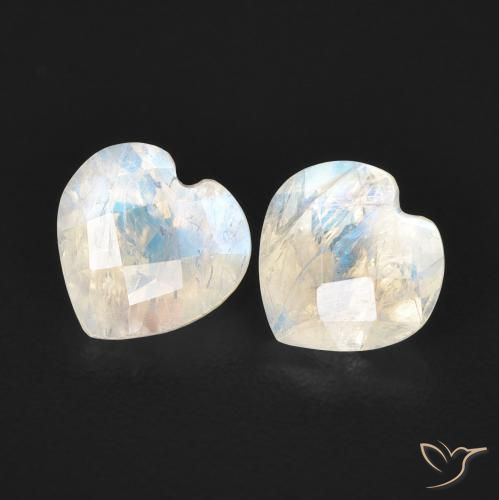 1.29ctw Natural Blanco azulado Piedra lunar arcoíris, Corazón, Transparente