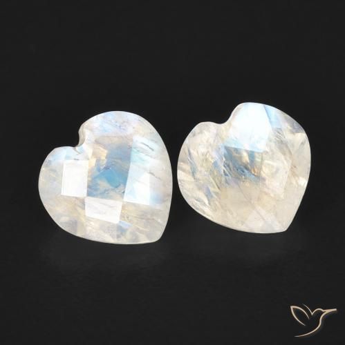 Gemas de Piedra lunar arcoíris Blanco azulado natural de 1.29 ct, Corazón, Transparente