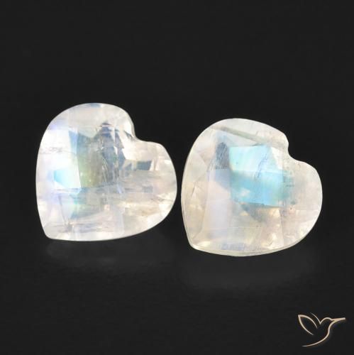 1.31ctw Natural Blanco azulado Piedra lunar arcoíris, Corazón, Transparente