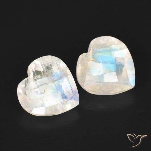 Gemas de Piedra lunar arcoíris Blanco azulado natural de 1.31 ct, Corazón, Transparente