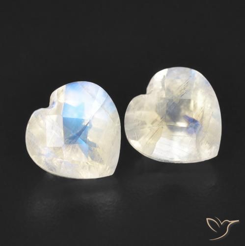 Gemas de Piedra lunar arcoíris Blanco azulado natural de 1.48 ct, Corazón, Transparente