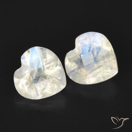 1.40ctw Natural Blanco azulado Piedra lunar arcoíris, Corazón, Transparente