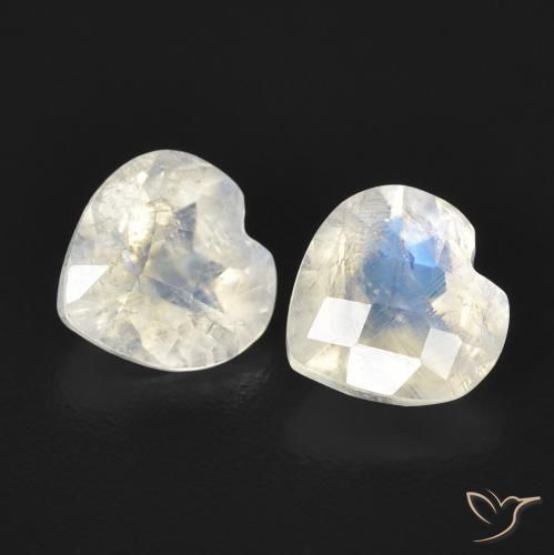 Gemas de Piedra lunar arcoíris Blanco azulado natural de 1.40 ct, Corazón, Transparente