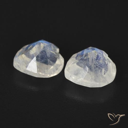 Gemas de Piedra lunar arcoíris Blanco azulado natural de 1.40 ct, Corazón, Transparente