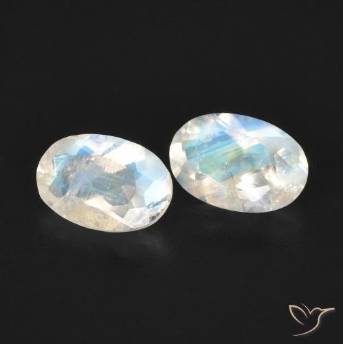 Gemas de Piedra lunar arcoíris Blanco azulado natural de 0.87 ct, Ovalada, Transparente