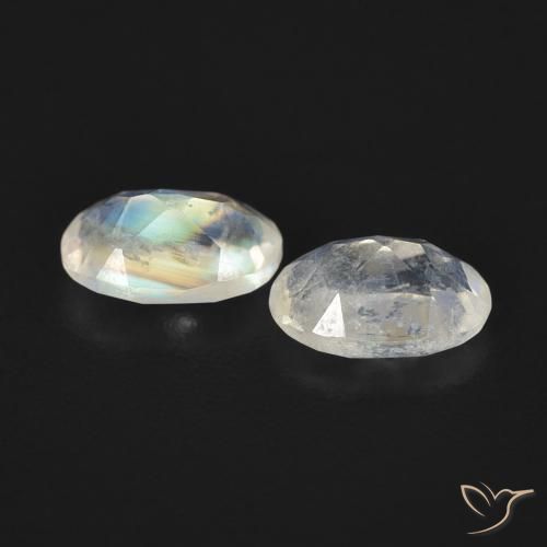 Gemas de Piedra lunar arcoíris Blanco azulado natural de 0.94 ct, Ovalada, Transparente