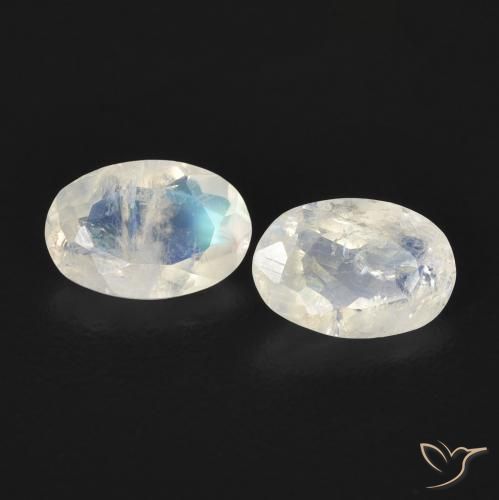 0.76ctw Natural Blanco azulado Piedra lunar arcoíris, Ovalada, Transparente
