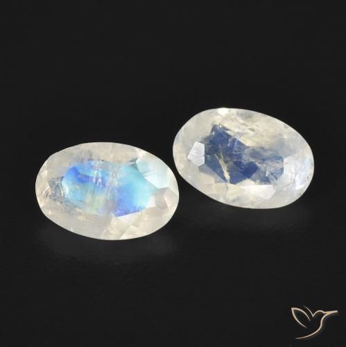 Gemas de Piedra lunar arcoíris Blanco azulado natural de 0.76 ct, Ovalada, Transparente