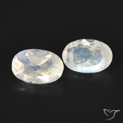 Gemas de Piedra lunar arcoíris Blanco azulado natural de 0.88 ct, Ovalada, Transparente